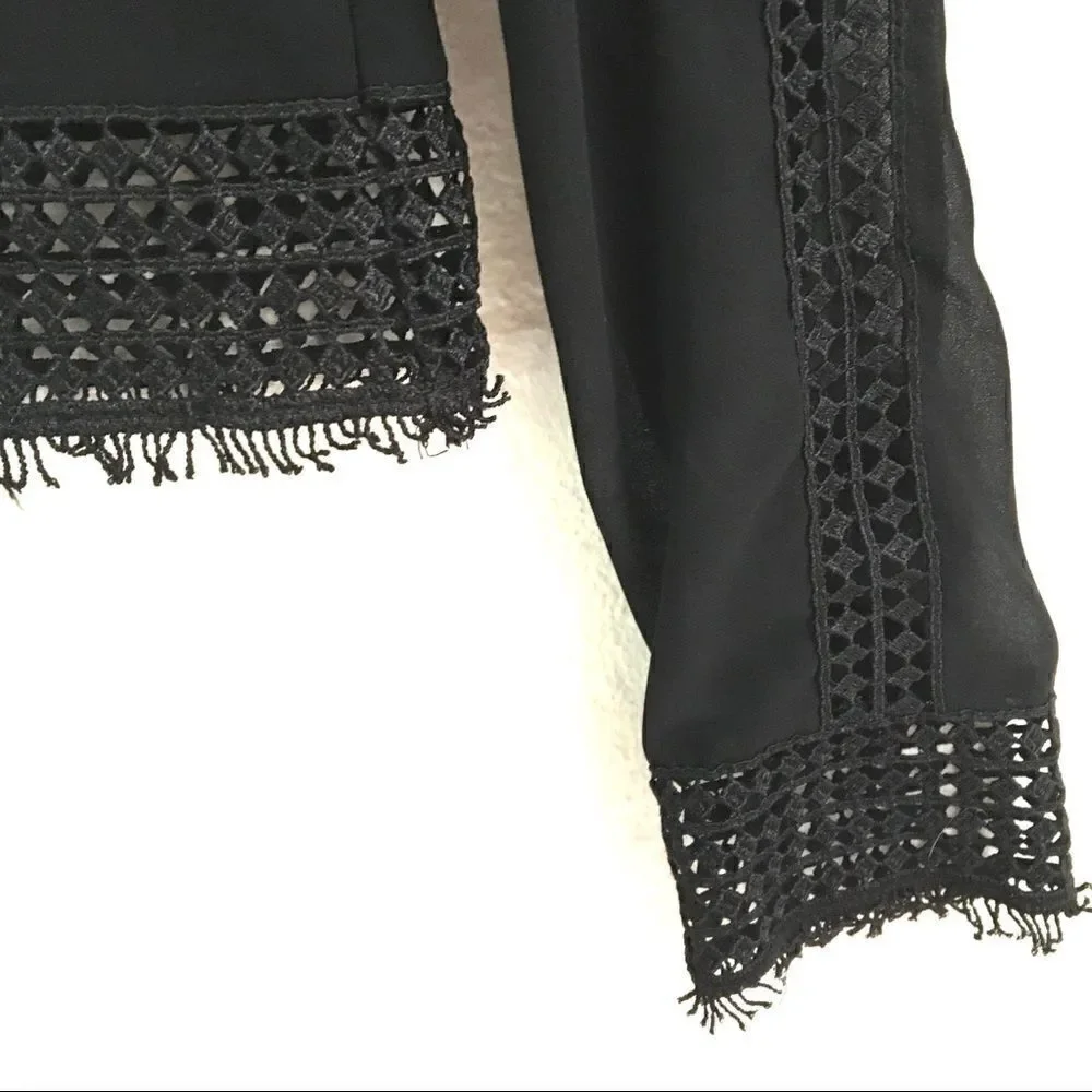 H&M black sheer lace long sleeve blouse S*‎